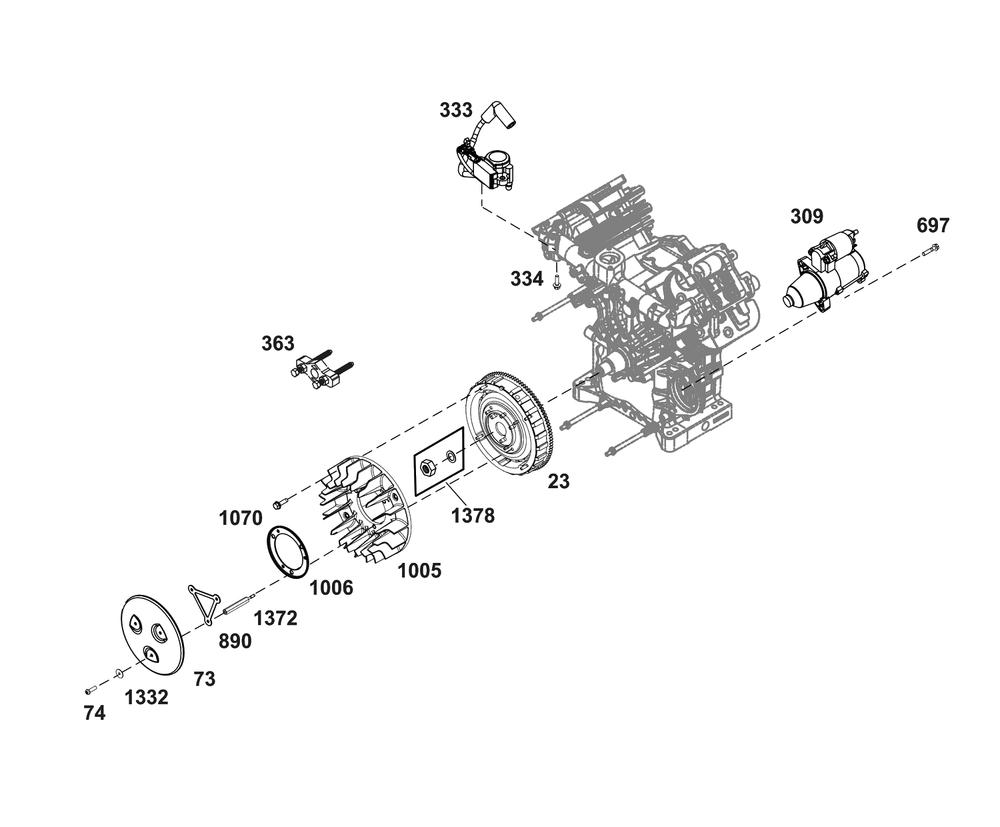 Flywheel, Ignition, And Starter Group Diagram and Parts List for 61G277-0035-J1  Briggs and Stratton Engine